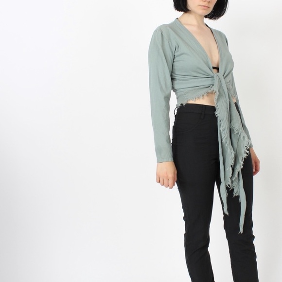 Prairie Underground Sweaters - NWOT Prairie Underground Boho Feather Wrap Top Muted Slate Green Blue Lagenlook